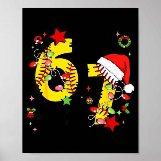 Checkered 67 Softball Santa Hat Christmas Six Seve Poster (Vorne)
