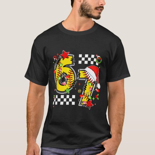 Checkered 67 Softball Santa Hat Christmas Six Seve T-Shirt (Vorderseite)