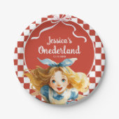 Checkered Alice in ONEDERLAND 1st Birthday Party Pappteller (Vorderseite)