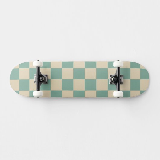 Checkered Aqua Retro Skateboard (Horizontal)
