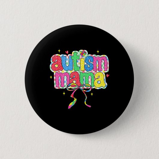 Checkered Autism Mama Coquette Bow Autism Awarenes Button (Vorderseite)