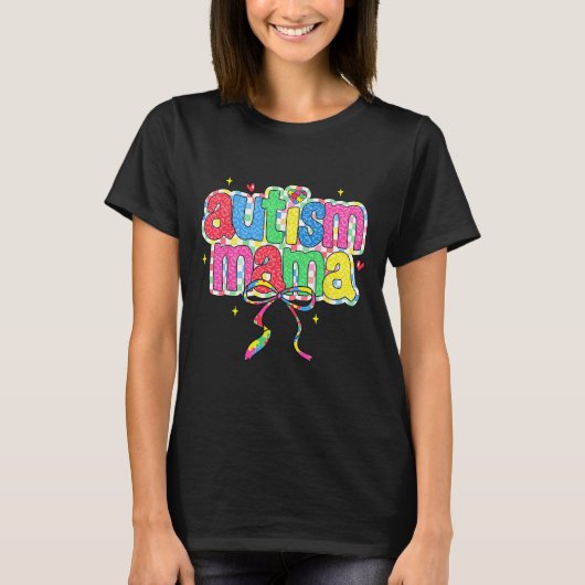 Checkered Autism Mama Coquette Bow Autism Awarenes T-Shirt (Vorderseite)