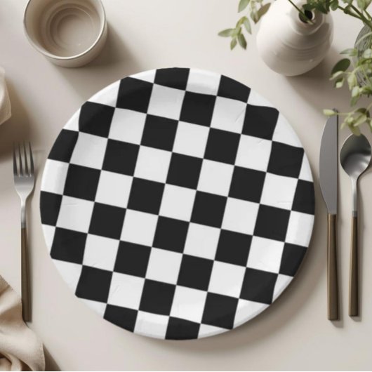 Checkered Black and White Pattern Birthday Party Pappteller