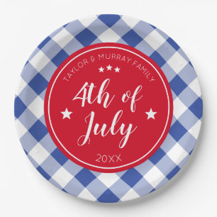 Checkered Blue Gingham 4. Juli Family Party Pappteller