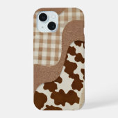 Checkered Brown Wavy Mocha Aesthetic Cow Print Cut iPhone 15 Hülle (Rückseite)