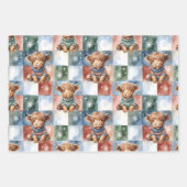 Checkered Christmas Highland Cow Red Green Blue  Geschenkpapier Set (Vorderseite 3)