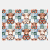 Checkered Christmas Highland Cow Red Green Blue  Geschenkpapier Set (Vorderseite)