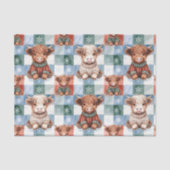 Checkered Christmas Highland Cow Red Green Blue  Seidenpapier (Vorderseite)