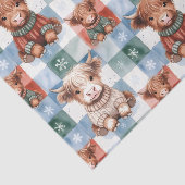 Checkered Christmas Highland Cow Red Green Blue  Seidenpapier (Ausschnitt)