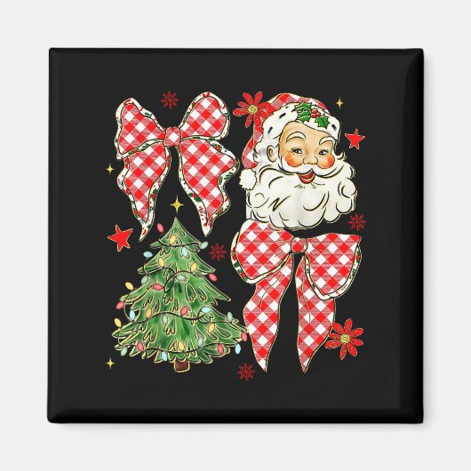 Checkered Coquette Bow Santa Claus Christmas Holid Magnet (Vorne)