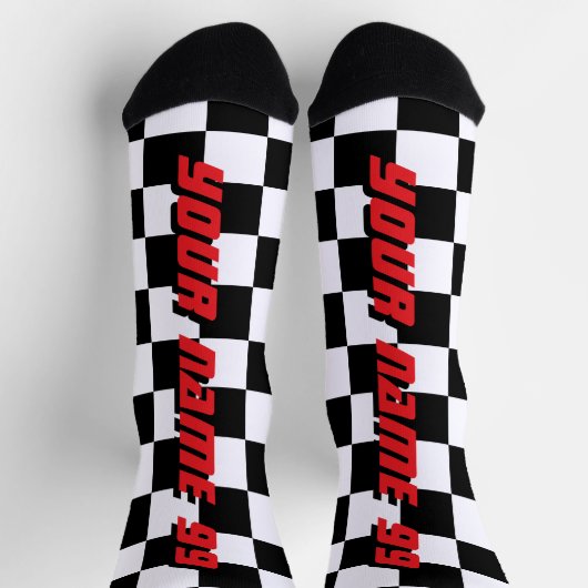Checkered flag car racing sport personalized socken (Oben)