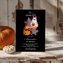 Checkered Ghost Halloween 1st Birthday Einladung