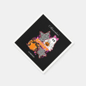 Checkered Ghost Halloween 1st Birthday Serviette (Ecke)