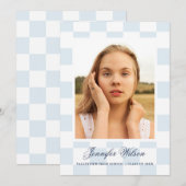 Checkered Grad graduation announcement Blue Ankündigung (Vorne/Hinten)