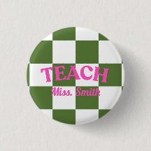 Checkered Green Teach Teacher Pin