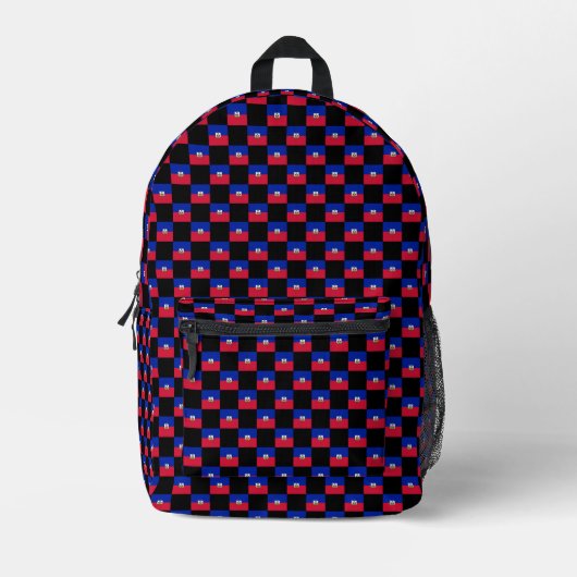 Checkered Haiti Flag Muster Bedruckter Rucksack (Vorderseite)