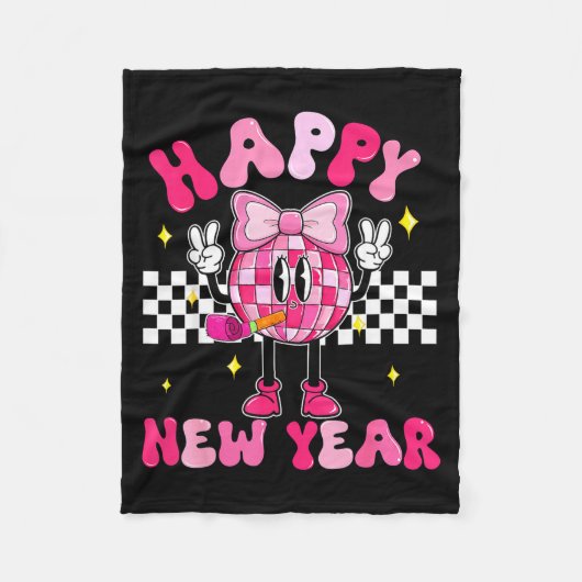 Checkered Happy New Year 2026 Disco Ball New Year  Fleecedecke (Vorderseite)