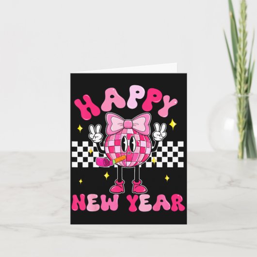 Checkered Happy New Year 2026 Disco Ball New Year Karte (Vorderseite)