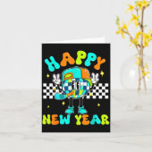 Checkered Happy New Year 2026 Disco Ball New Year Karte (Gelbe Blume)