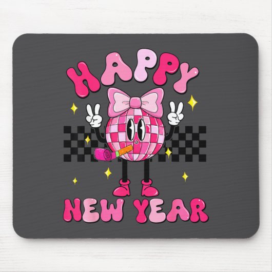Checkered Happy New Year 2026 Disco Ball New Year Mousepad (Vorne)