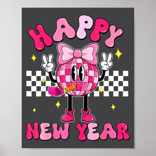 Checkered Happy New Year 2026 Disco Ball New Year  Poster (Vorne)