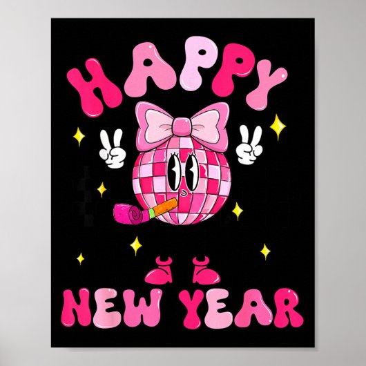 Checkered Happy New Year 2026 Disco Ball New Year Poster (Vorne)