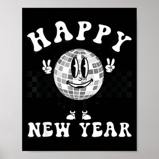 Checkered Happy New Year 2026 Disco Ball New Year  Poster (Vorne)