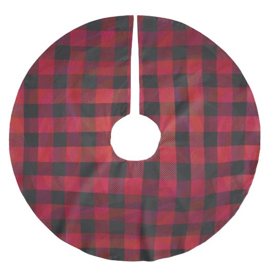 Checkered kariertes Rotes und schwarz Polyester Weihnachtsbaumdecke (Vorderseite)