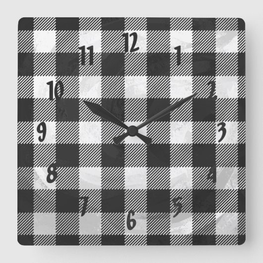 Checkered kariertes Schwarzweiss Quadratische Wanduhr (Vorderseite)