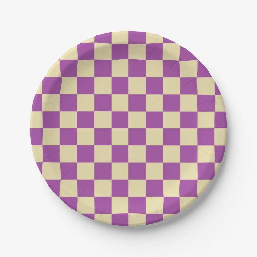 Checkered Lila und beige Pappteller (Vorderseite)