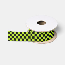 Checkered Limones Grünes und schwarz Satinband
