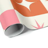 Checkered Mid Century Atomic Stars Pink Orange Geschenkpapier (Rolleneckpunkt)