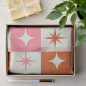 Checkered Mid Century Atomic Stars Pink Orange Seidenpapier (Geschenk)