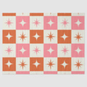 Checkered Mid Century Atomic Stars Pink Orange Seidenpapier (Vorderseite)