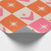 Checkered Mid Century Boomerangs pink and orange  Geschenkpapier (Ecke)