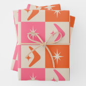 Checkered Mid Century Boomerangs pink and orange  Geschenkpapier Set (Beispiel)