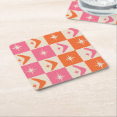 Checkered Mid Century Boomerangs pink and orange Rechteckiger Pappuntersetzer (angewinkelt)
