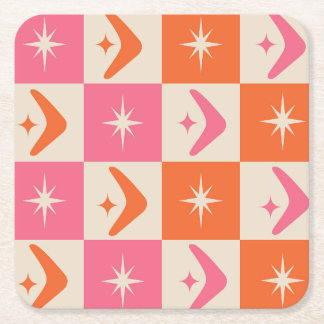 Checkered Mid Century Boomerangs pink and orange  Rechteckiger Pappuntersetzer