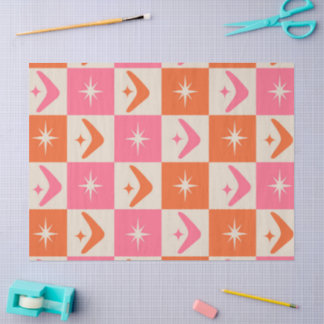 Checkered Mid Century Boomerangs pink and orange  Seidenpapier