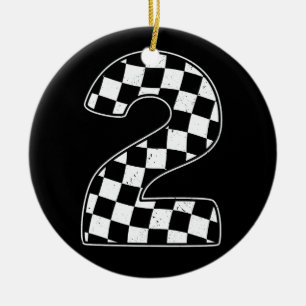 Checkered Number 2 Car Racing Flag 2. Geburtstag Keramik Ornament
