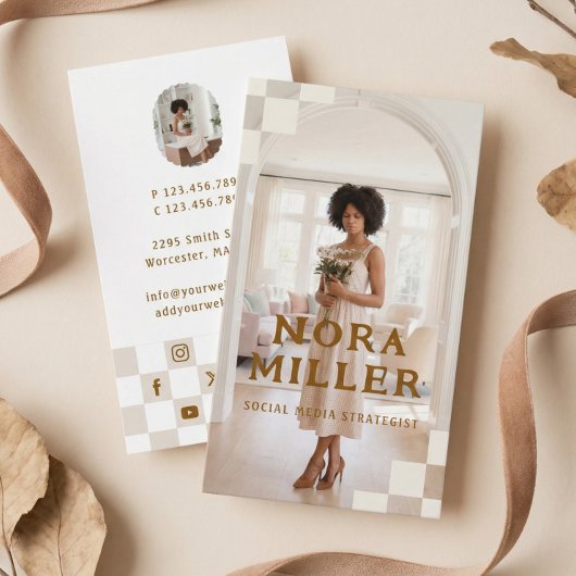 Checkered Pattern Social Media Influencer Photo Visitenkarte