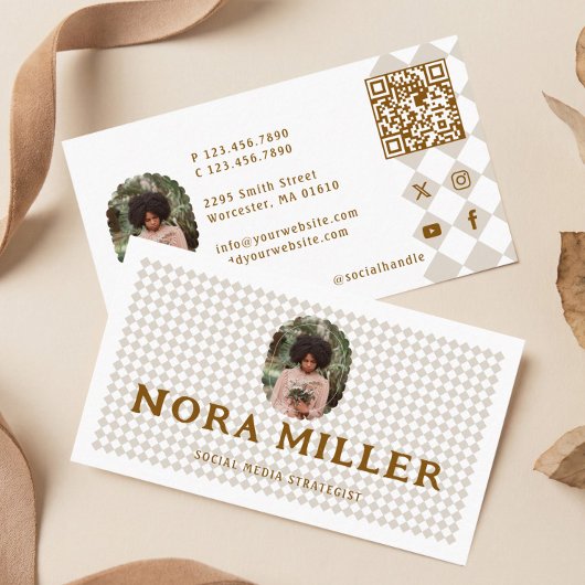 Checkered Pattern Social Media Influencer Photo Visitenkarte