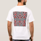 Checkered Pattern With Red Hearts & Shapes T-Shirt (Rückseite)