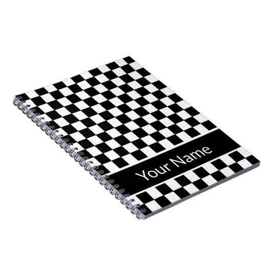 Checkered personalisierter Schwarzweiss-Name Notizblock (Rechte Seite)