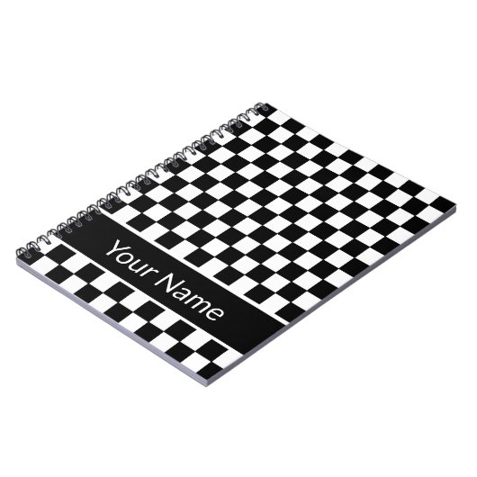 Checkered personalisierter Schwarzweiss-Name Notizblock (Linke Seite)