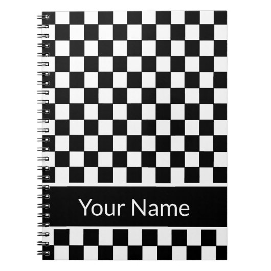 Checkered personalisierter Schwarzweiss-Name Notizblock (Vorderseite)