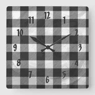 Checkered Plaid Black And White Quadratische Wanduhr