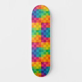 Checkered Retro Colorful Grid Pattern Skateboard