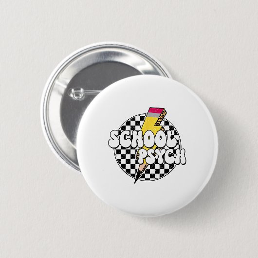 Checkered School Psychologist Pencil Lightning Bol Button (Vorne & Hinten)