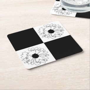 Checkered schwarzer u. weißer Blumen-Untersetzer Rechteckiger Pappuntersetzer